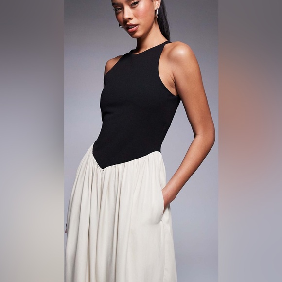 ASOS Wide Leg Cupro Jumpsuit – Two-Tone, Sleeveless, Chic - Picture 3 of 7